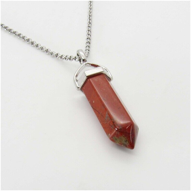 Colgante Piedra Punta Jaspe Sardo 3.5 a 4cm (Engarce Acero)