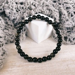 Pulsera Piedra Rodada Obsidiana Negra 6 mm (Elastica)