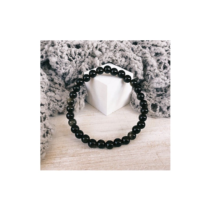 Pulsera Piedra Rodada Obsidiana Negra 6 mm (Elastica)
