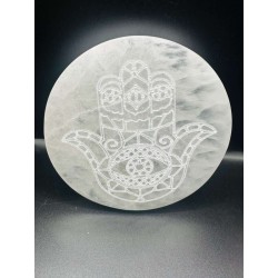 Placa de Selenita con grabado de Mano de Fátima - 8 cm