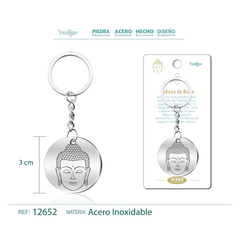 Llavero Cabeza de Buda grabado en Acero ·