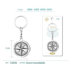 Llavero Brujula grabado en Acero ·
