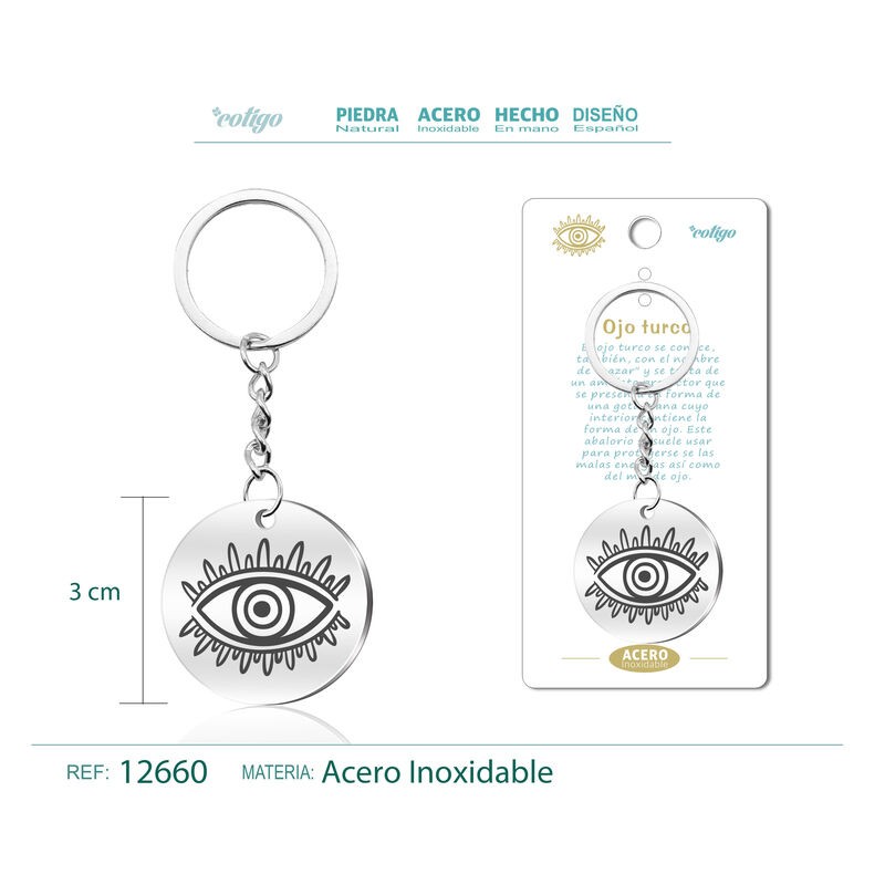 Llavero Ojo Turco Grabado en Acero