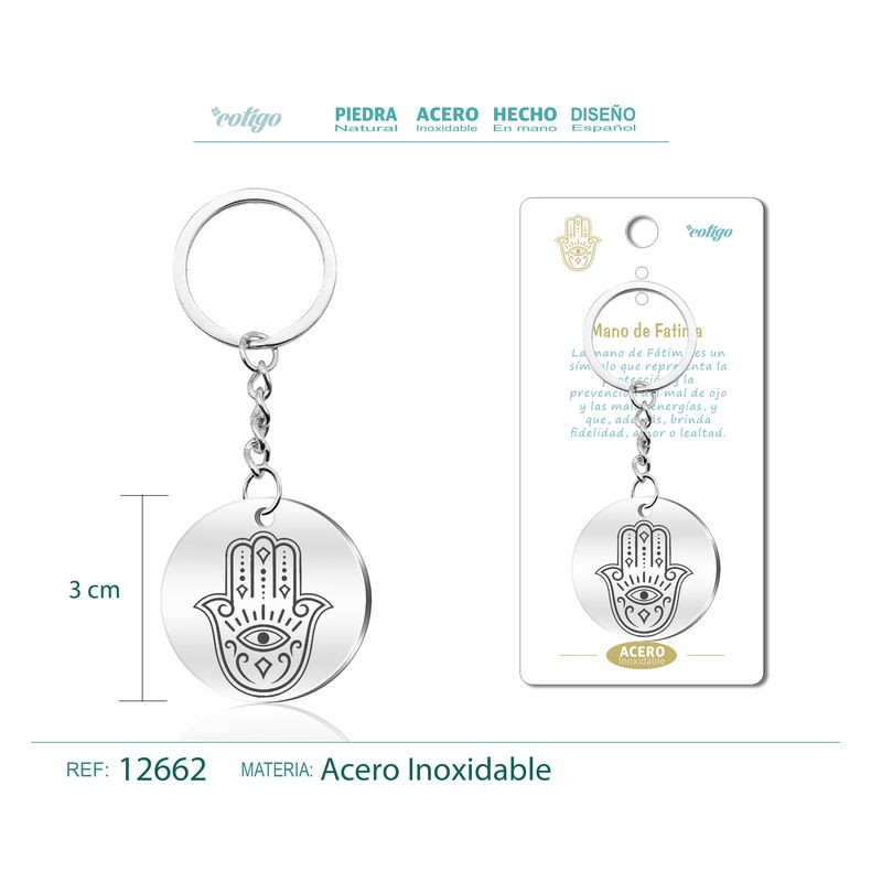 Llavero Mano de Fatima grabado en acero