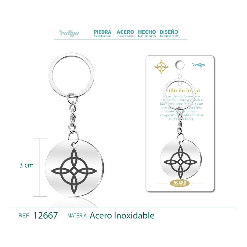 Llavero Nudo de Bruja grabado en acero (P2) ·