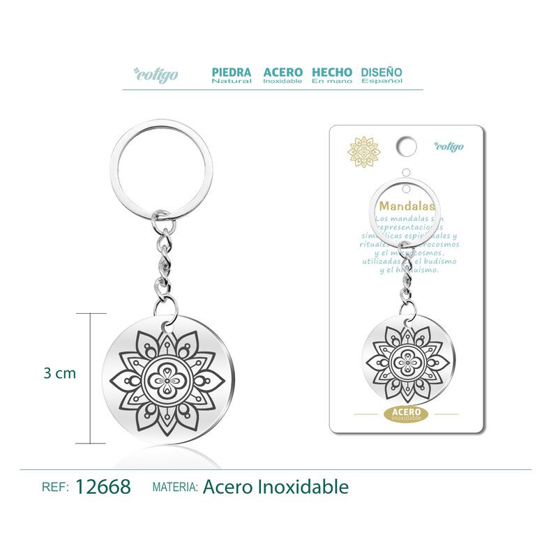 Llavero Mandalas grabado en Acero