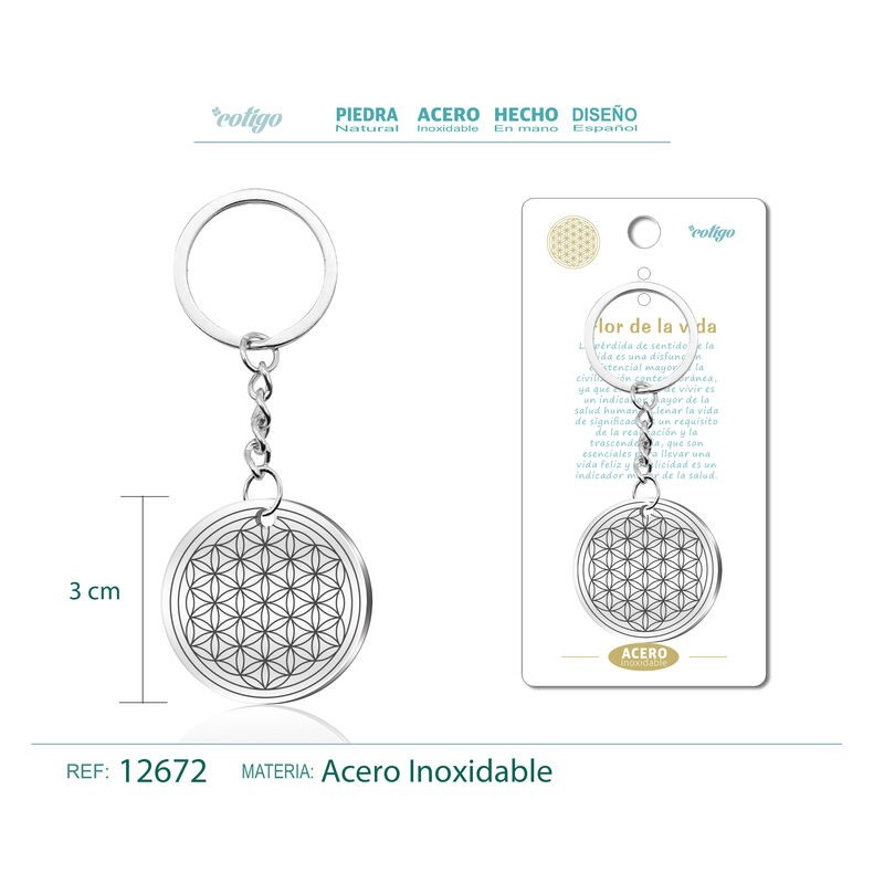 Llavero flor de la Vida grabado en Acero (P2) ·