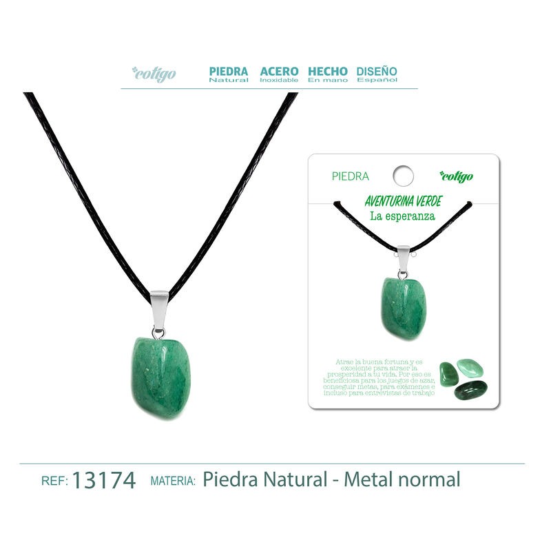 Colgante Aventurina Verde con engarce de acero (P2) ·