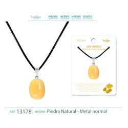 Colgante Piedra Natural Jade Amarillo Anilla color plateado