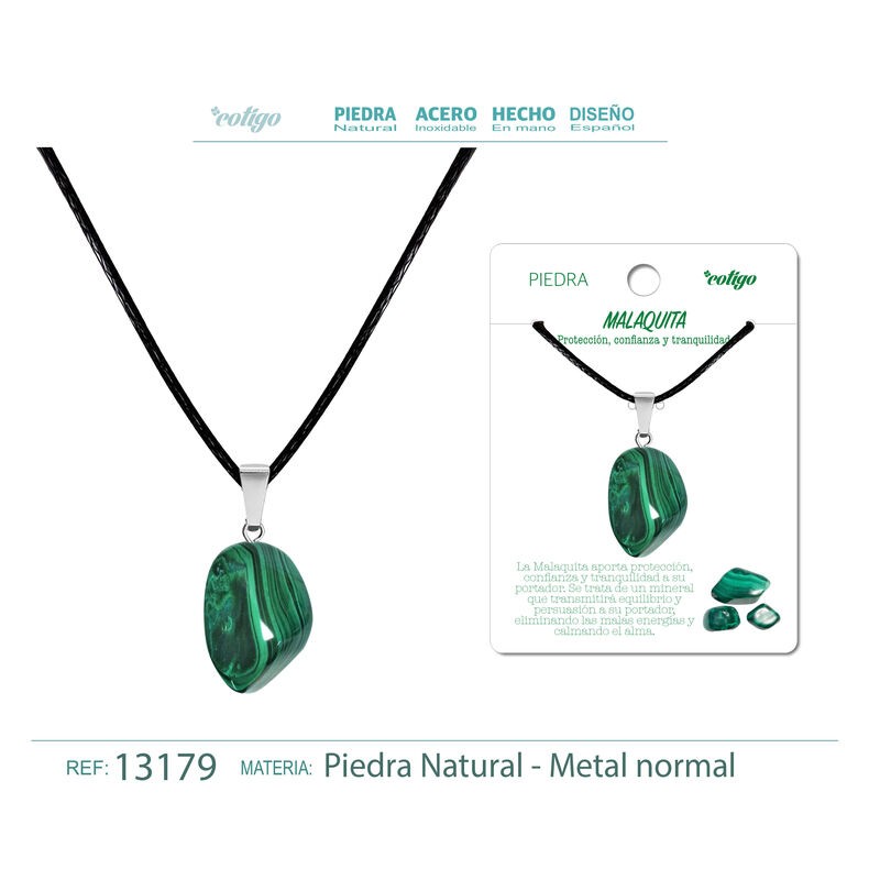 Colgante Piedra Natural Malaquita Anilla color plateado (P2)