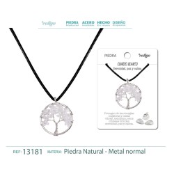 Colgante Arbol De Vida Con Piedra Cuarzo Blanco con cordon