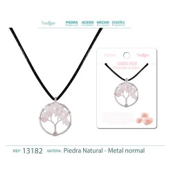Colgante Arbol De Vida Con Piedra Cuarzo Rosa con cordon
