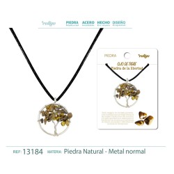 Colgante Arbol De Vida Con Piedra Ojo De Tigre y cordon