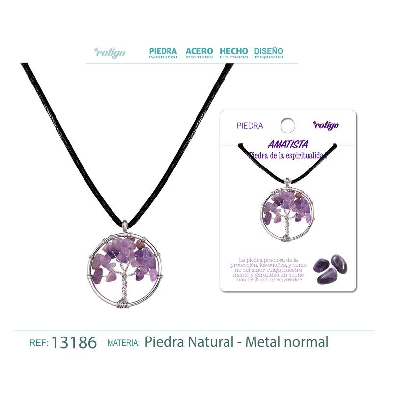 Colgante Arbol De Vida Con Piedra Amatista con cordon (P2) ·