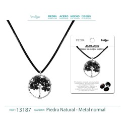 Colgante Arbol De Vida Con Piedra Agata Negra con cordon