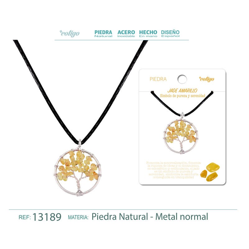 Colgante Arbol De Vida Con Piedra Jade Amarillo con cordon