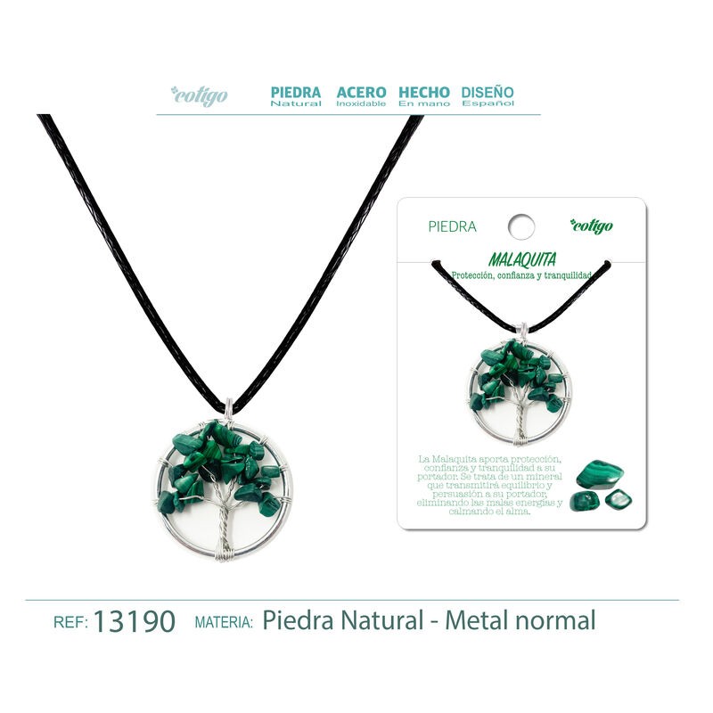 Colgante Arbol De Vida Con Piedra Malaquita con cordon (P2)