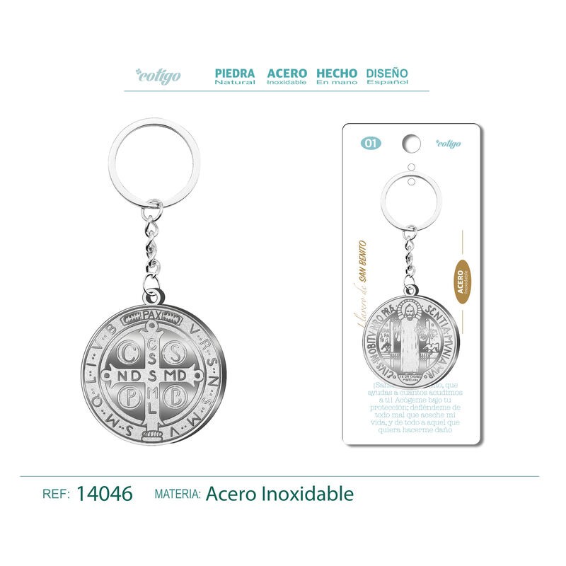 Llavero Medalla San Benito grabado en Acero (P2)