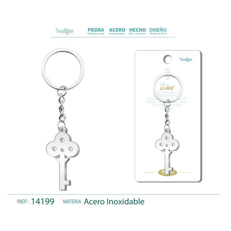 Llavero Llave de la Suerte labrada en Acero (P2) ·