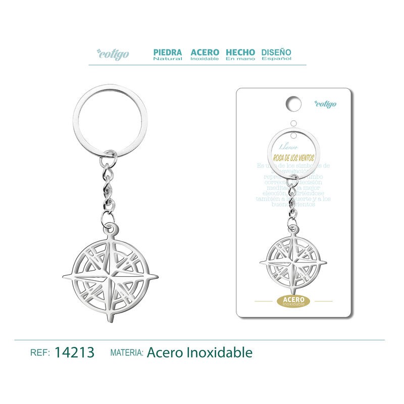 Llavero Rosa De Los Vientos grabado en Acero