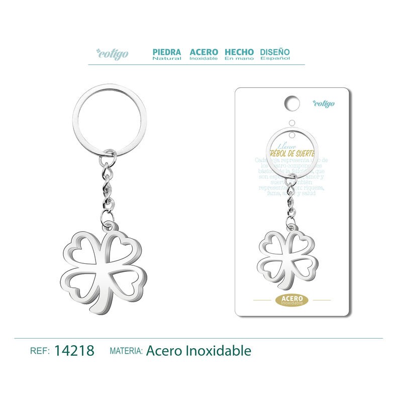 Llavero Trebol 4 hojas labrado en Acero (P2) ·