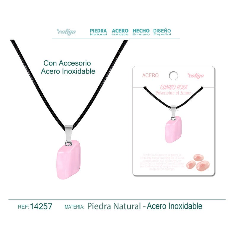 Colgante Cuarzo Rosa con engarce de acero (P2) ·