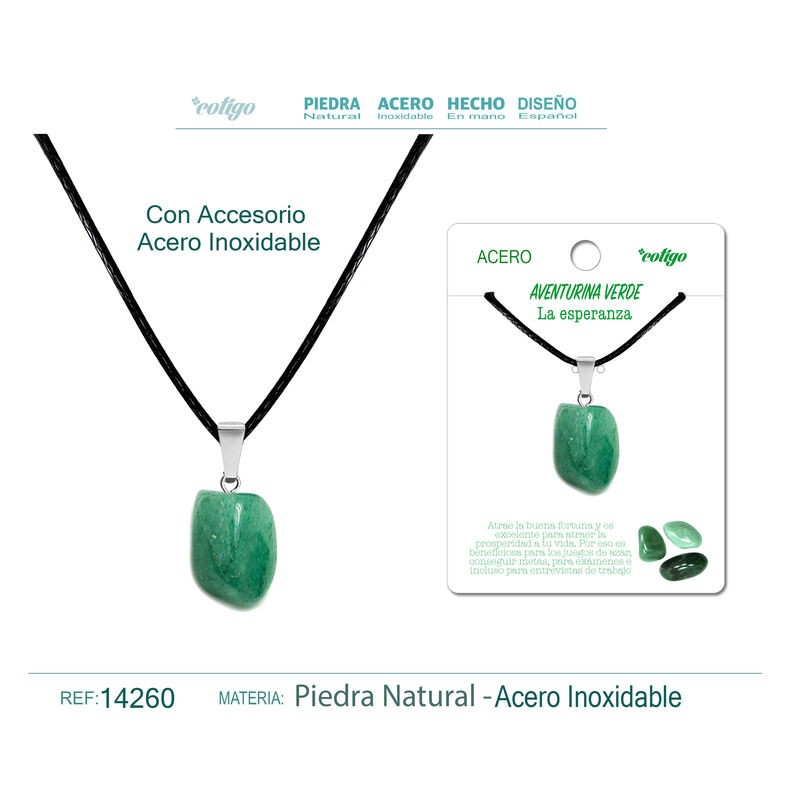 Colgante Aventurina Verde con engarce de acero (P2) ·