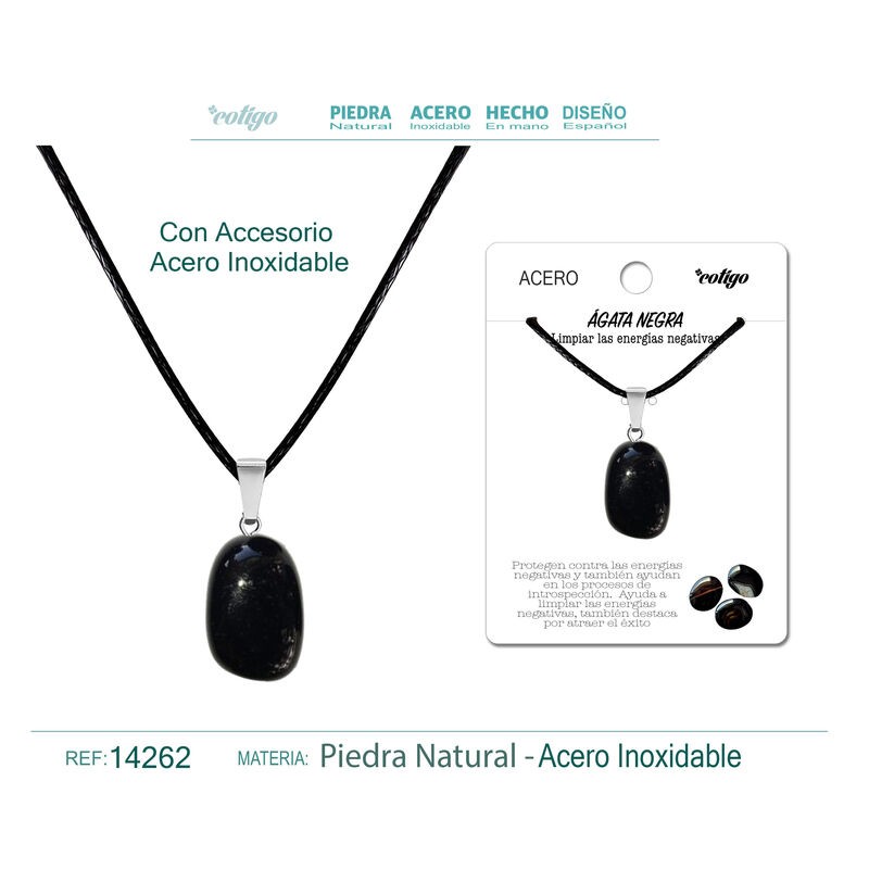 Colgante Agata Negra con engarce de acero (P2) ·
