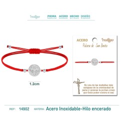 Pulsera Hilo rojo doble Medalla de San Benito en Acero