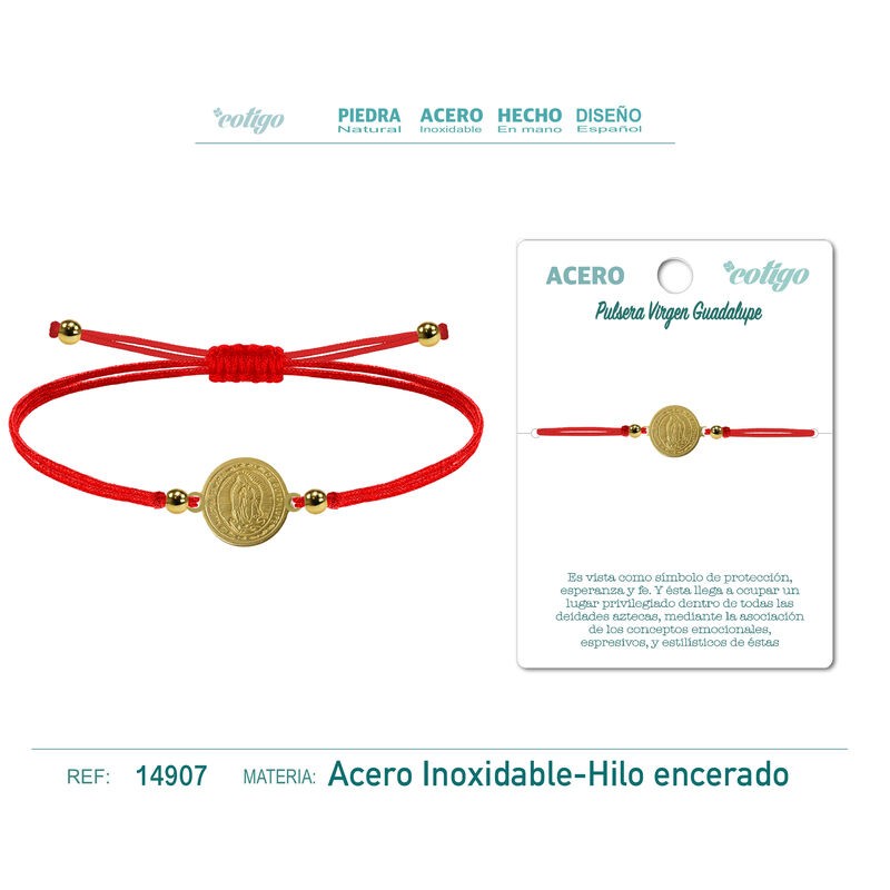 Pulsera Hilo Rojo Con Virgen Guadalupe Dorado (P2)