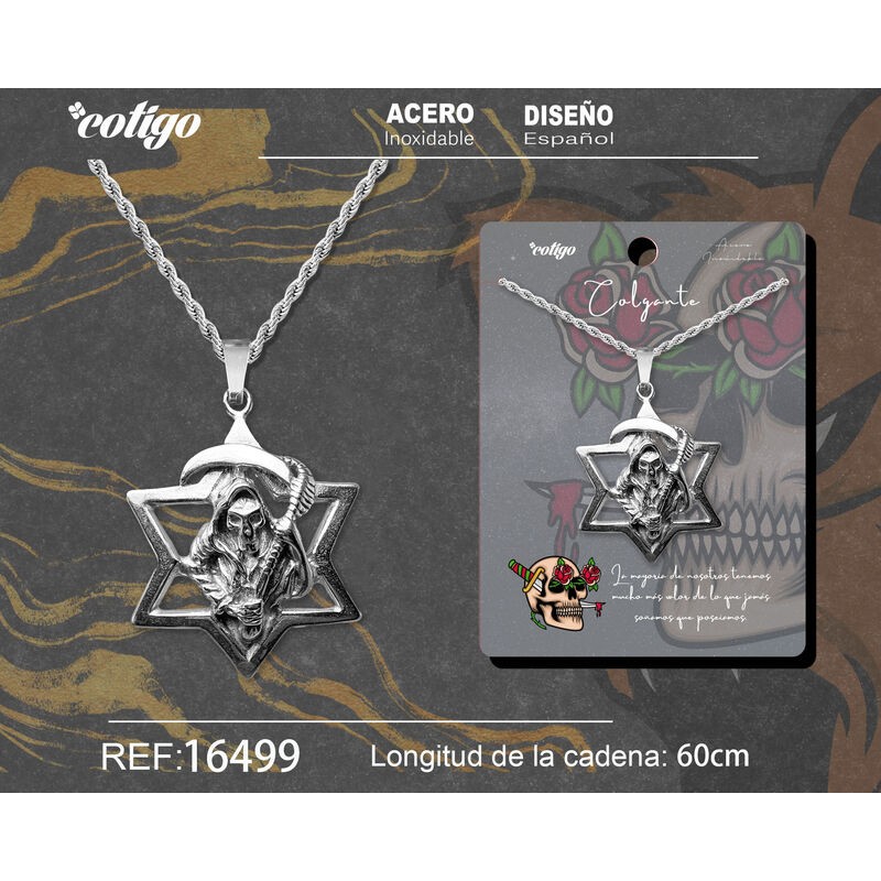 Colgante Santa muerte en Estrella Acero color Plateado (P2)