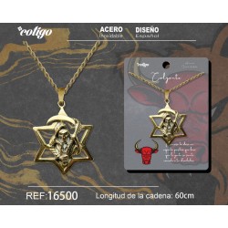 Colgante Santa muerte en Estrella Acero Dorado (P2)