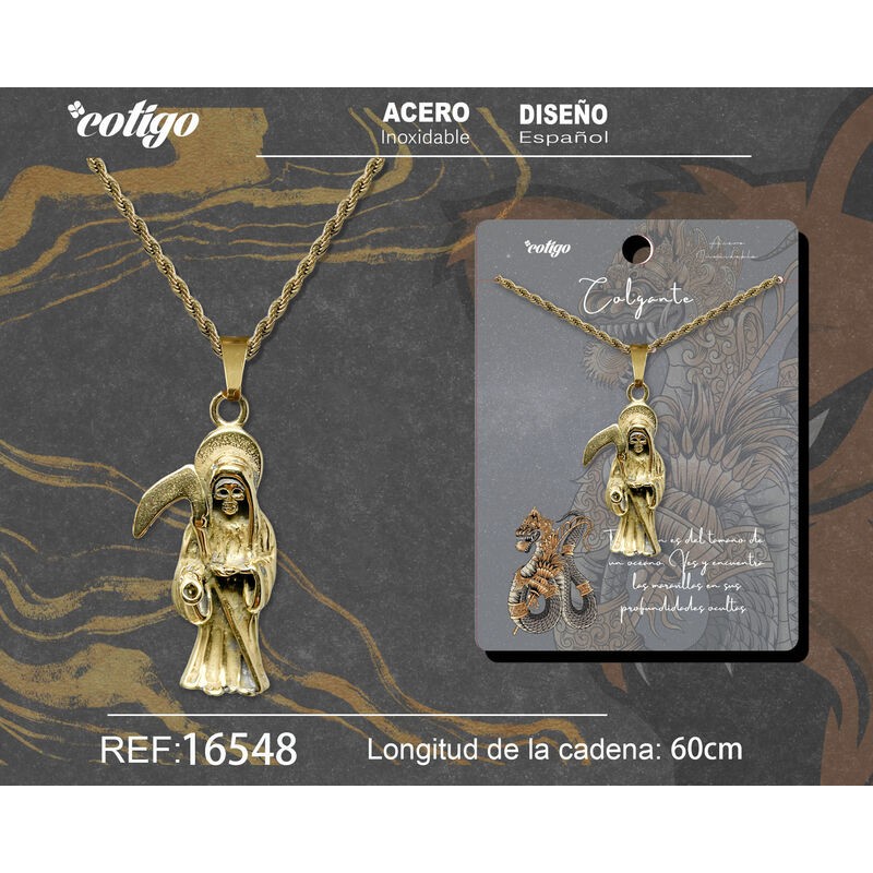 Colgante Santa Muerte - Acero Dorado ·