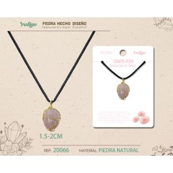 Colgante Piedra Cuarzo Rosa con engarce de alambre dorado
