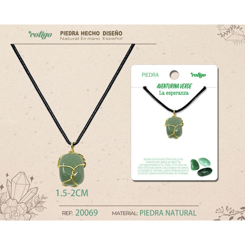 Colgante Piedra Aventurina Verde con engarce de alambre