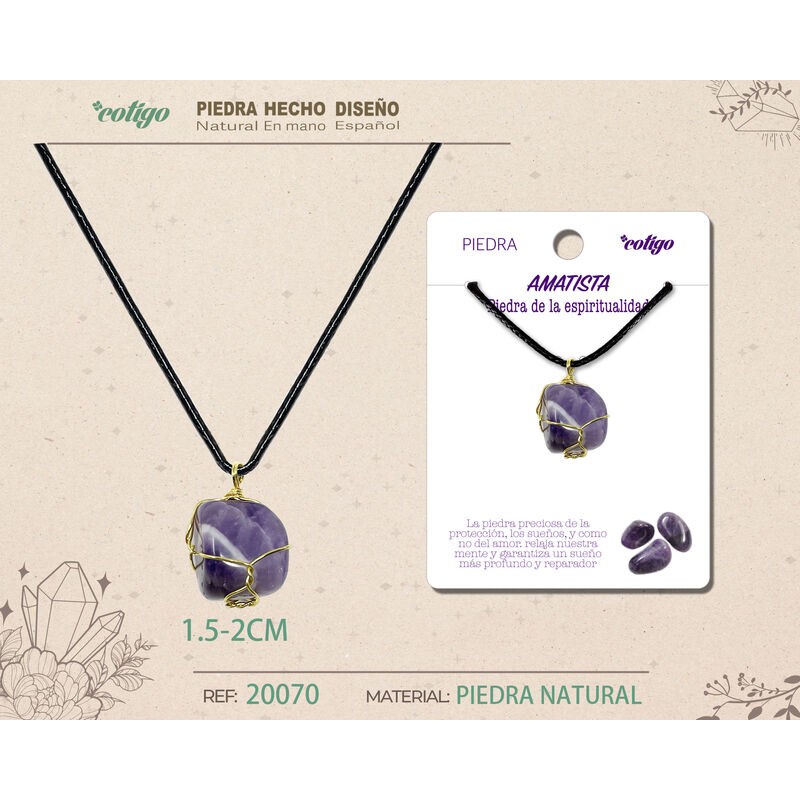 Colgante Piedra Amatista con engarce de alambre dorado (P2)