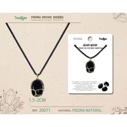 Colgante Piedra Agata Negra con engarce de alambre dorado