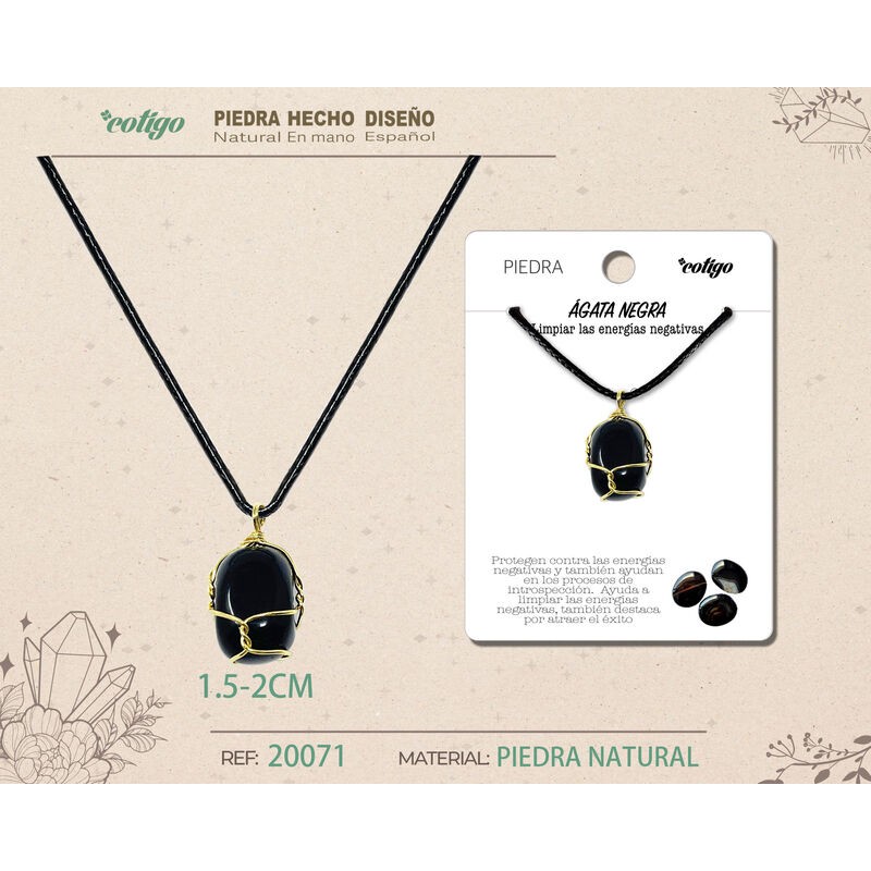 Colgante Piedra Agata Negra con engarce de alambre dorado