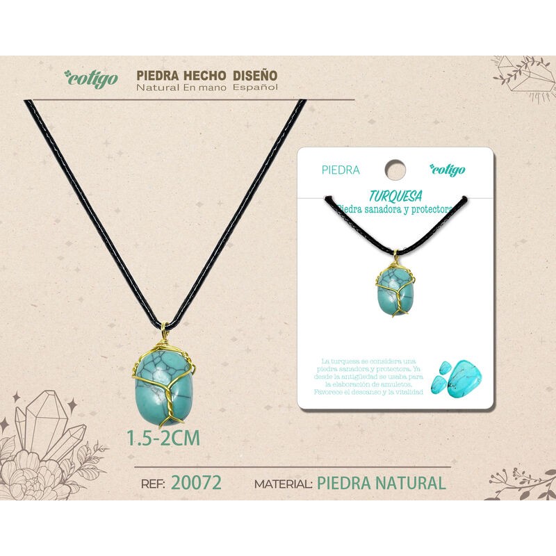 Colgante Piedra Turquesa con engarce de alambre dorado (P2)