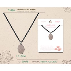 Colgante Piedra Cuarzo Rosa con engarce de alambre plateado