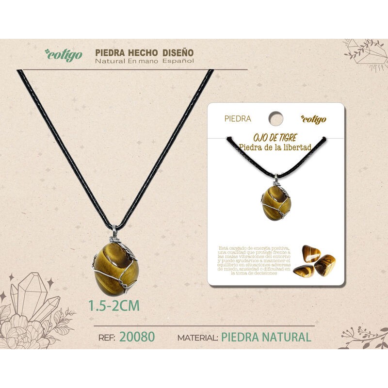Colgante Piedra Ojo de Tigre con engarce de alambre