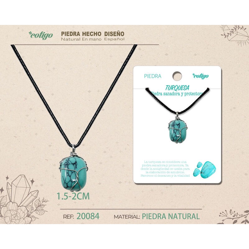Colgante Piedra Turquesa con engarce de alambre plateado