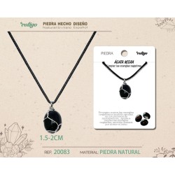 Colgante Piedra Agata Negra con engarce de alambre plateado