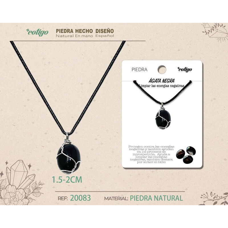 Colgante Piedra Agata Negra con engarce de alambre plateado