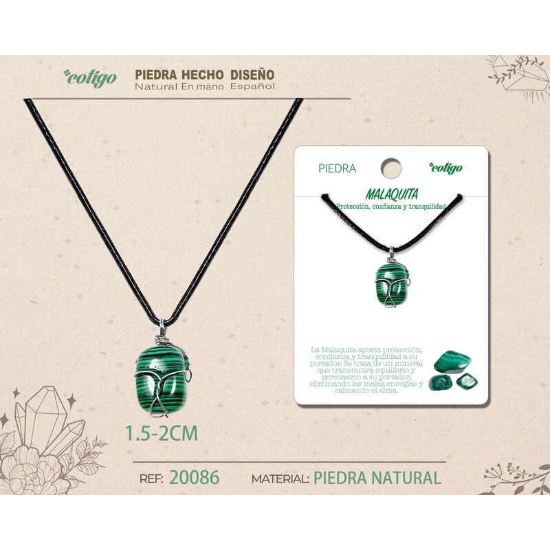 Colgante Piedra Malaquita con engarce de alambre plateado
