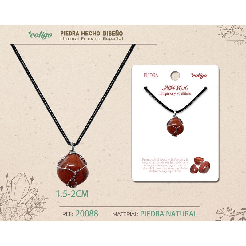 Colgante Piedra Jaspe Rojo con engarce de alambre plateado