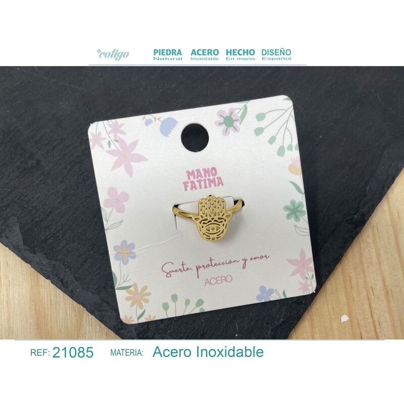 Anillo Mano Fatima Acero Dorado (P2) ·
