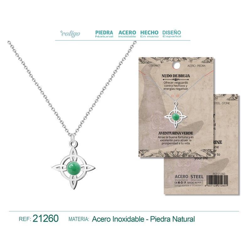 Colgante Nudo De Bruja con Aventurina Verde y cadena en