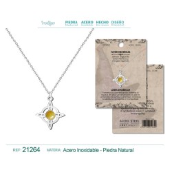 Colgante Nudo De Bruja con Jaspe Amarilla y cadena en Acero