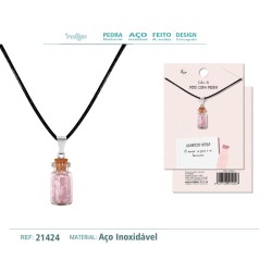 Colgante Botellita Cuarzo Rosa con cordon encerado (P2) ·